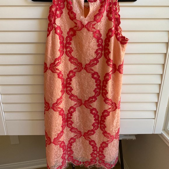 M.S.S.P. Max Studio Peach/Red Lace Trapeze Dress M - Picture 8 of 8